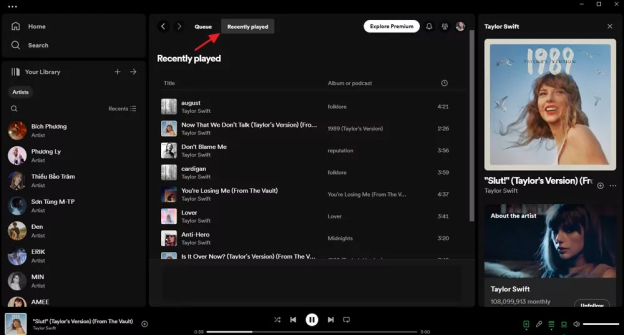 view your spotify listening history. 