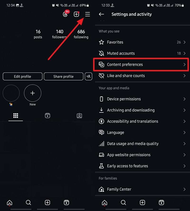 access contact preferences from instagram profile