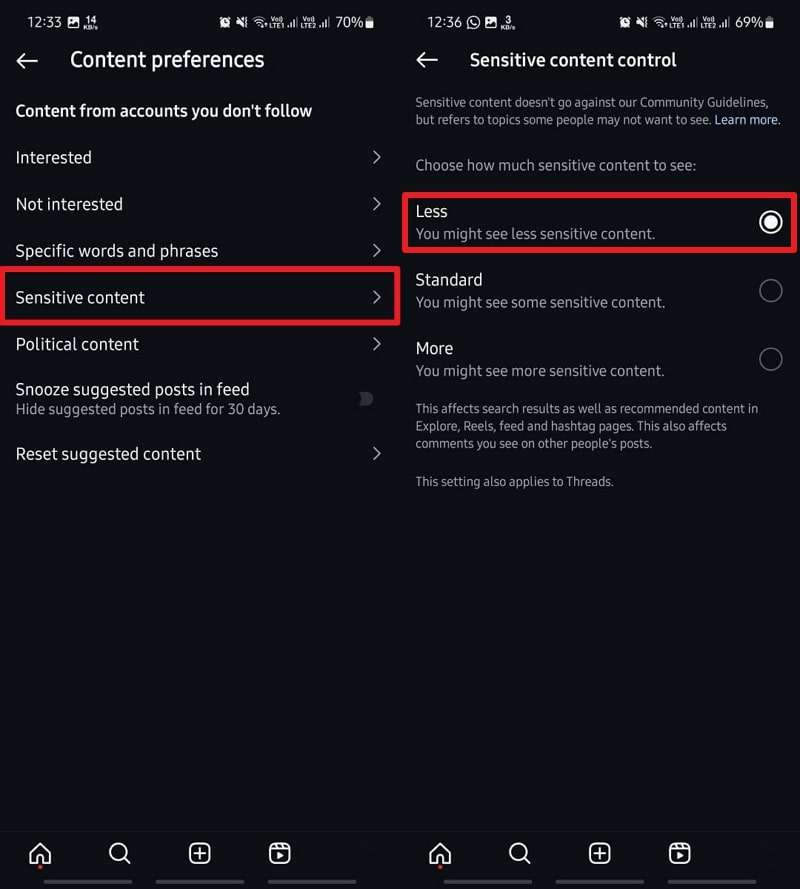 choose less from sensitive content settings