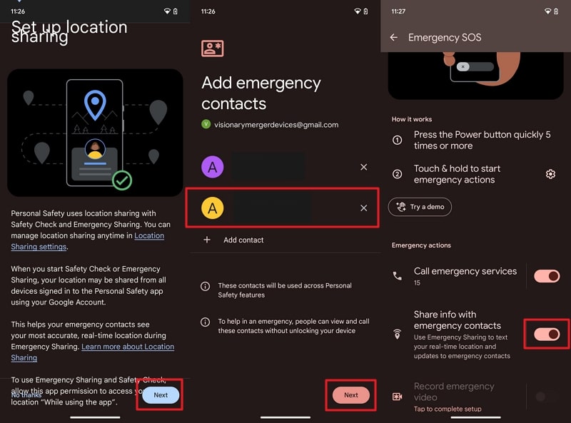 toggle share info with emergency contacts
