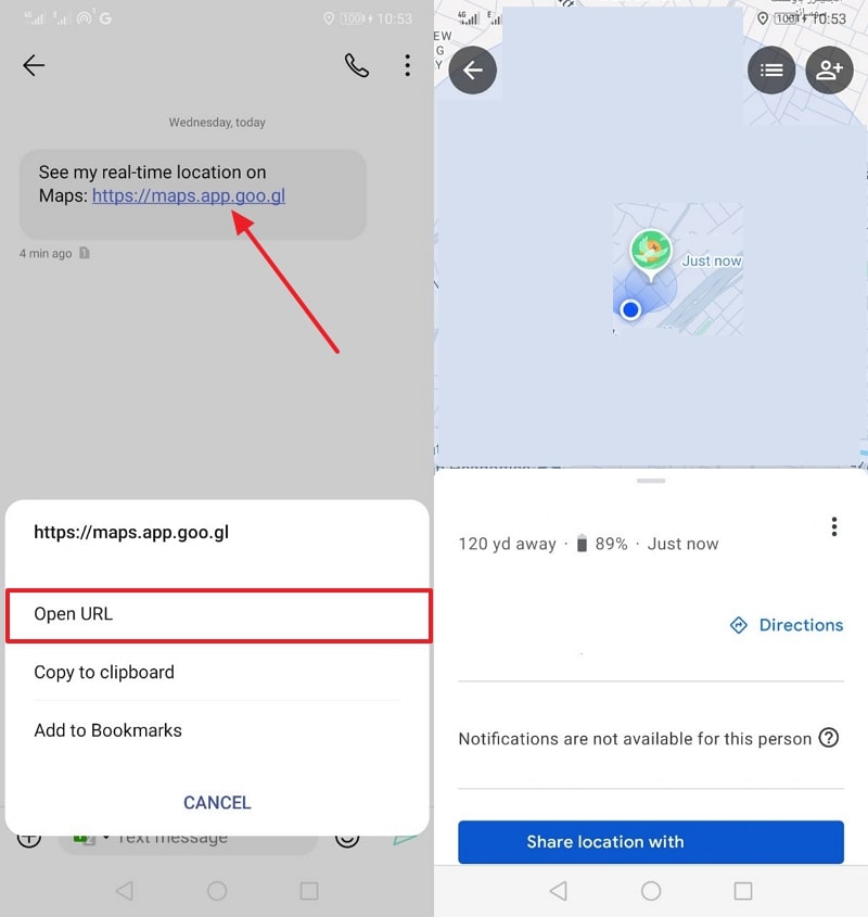 open url to track location